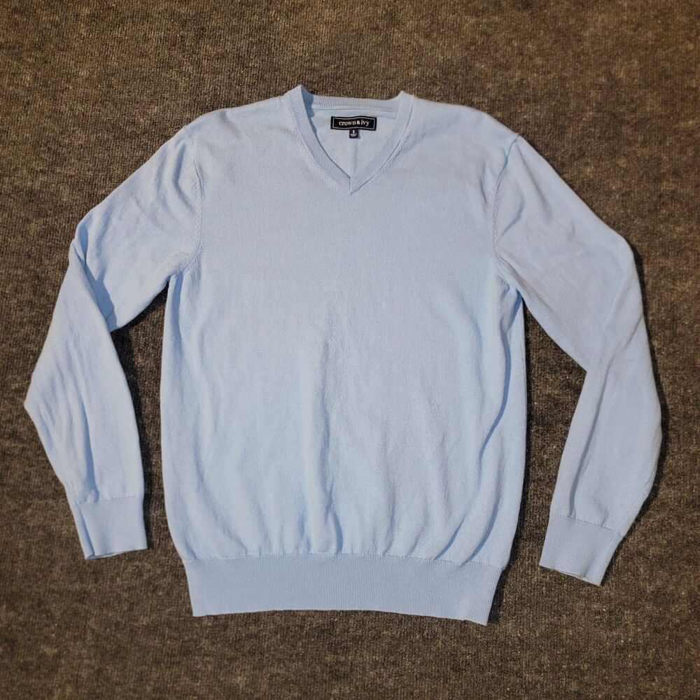 Crown & Ivy Mens Long Sleeve Sweater  Light Blue Size S